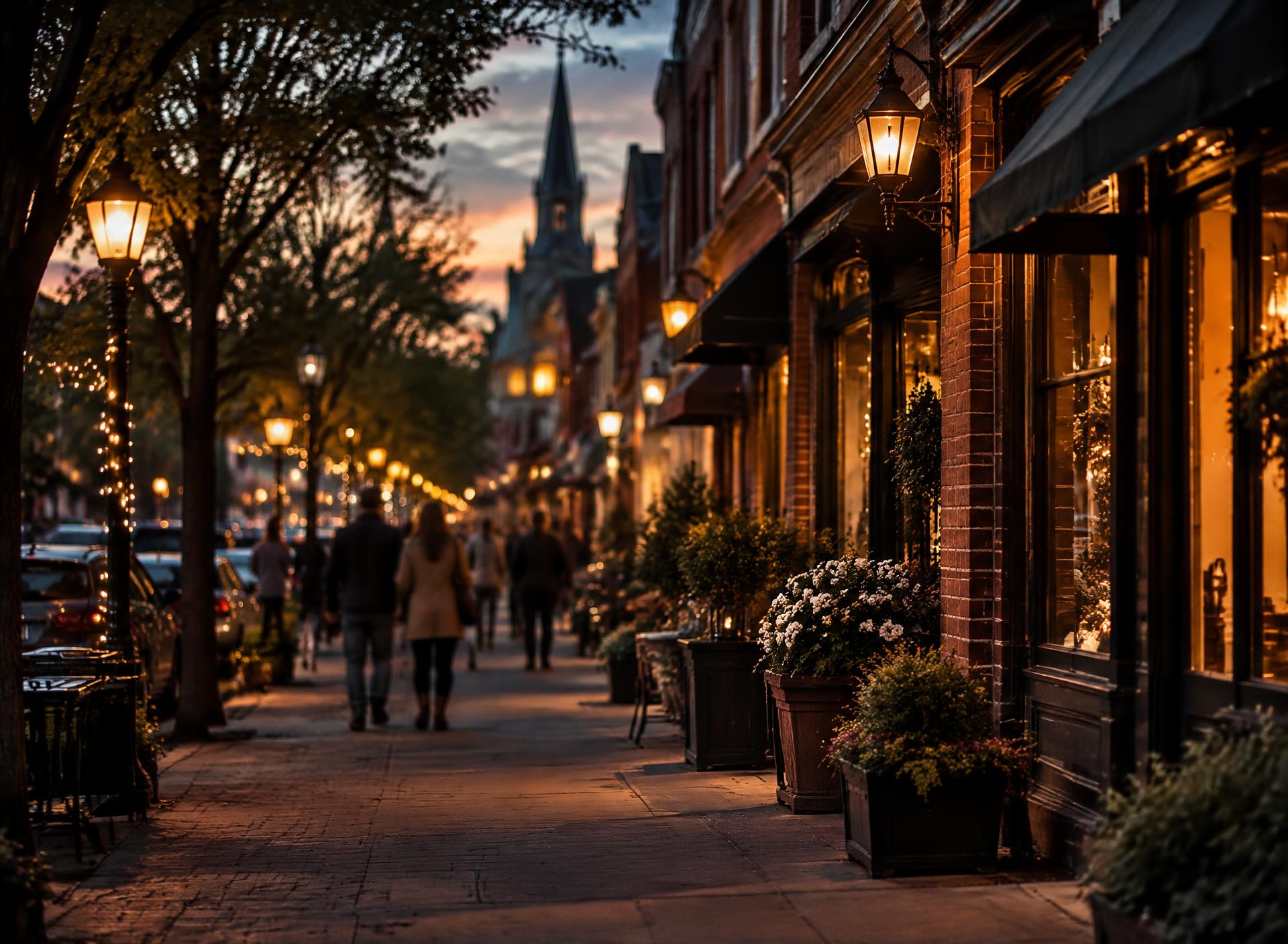 Downtown Westfield, New Jersey at dusk